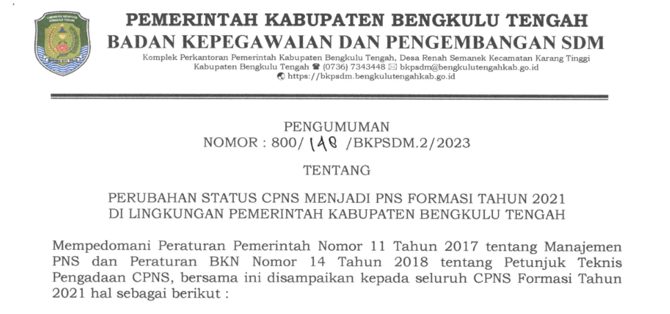 Perubahan Status CPNS menjadi PNS Formasi Tahun 2021 